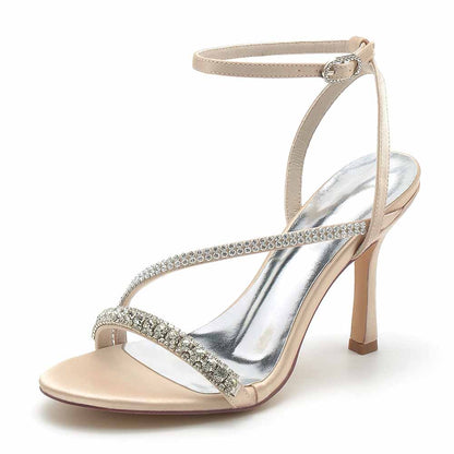Women Rhinestones High Heel Sandals Ankle Strap Wedding Sandals