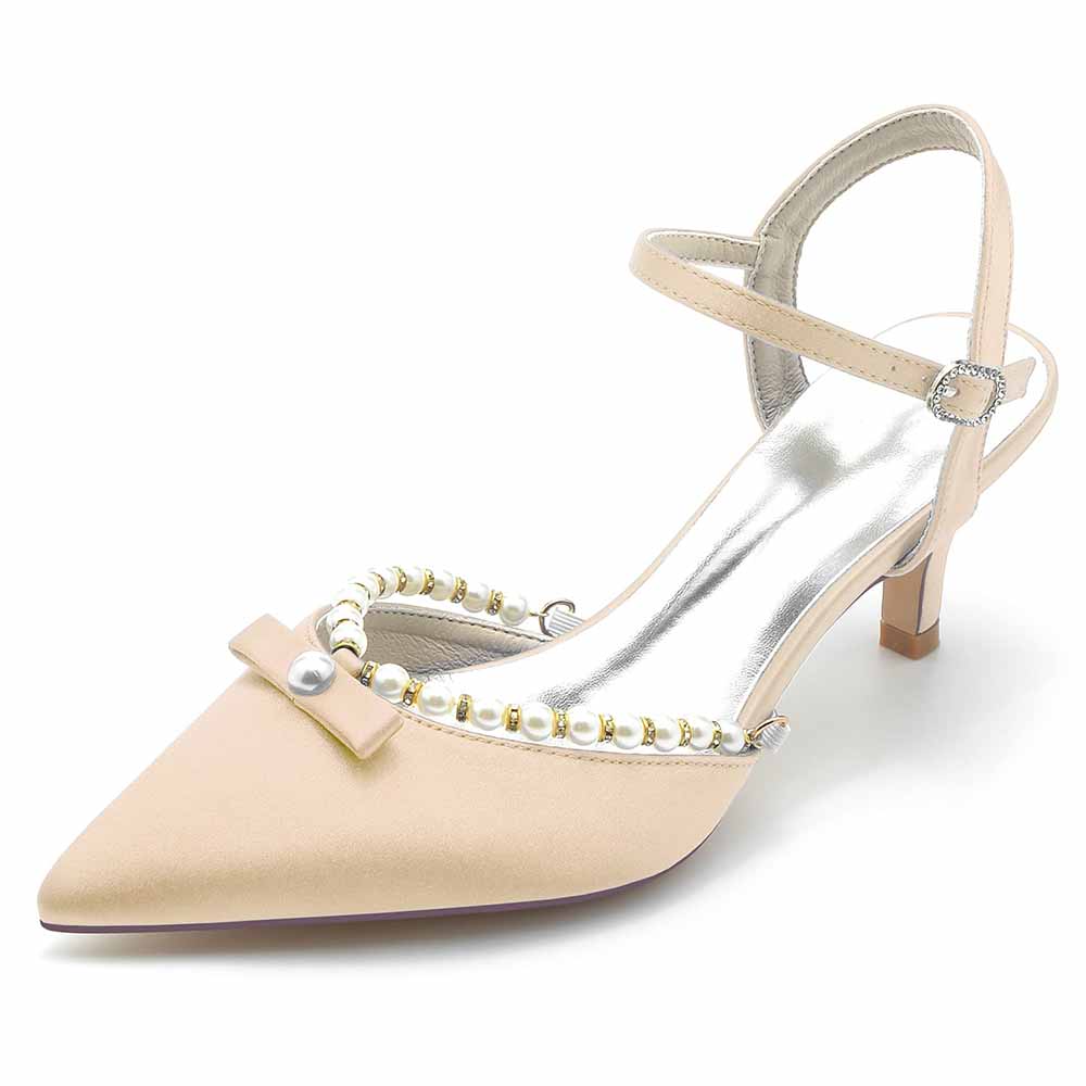 Low Heels Buckled-ankle-strap Closure Heels Party Shoes with Pearls