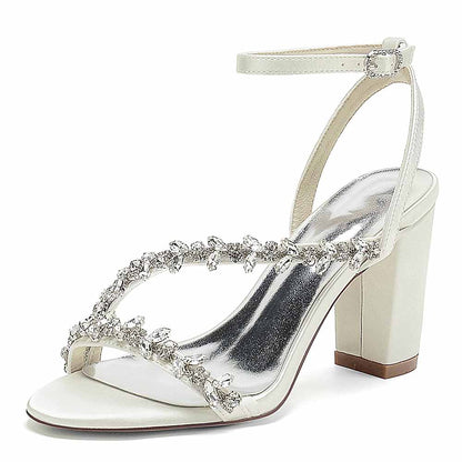 Women Rhinestones Heels Chunky Block Sandals Prom Heels