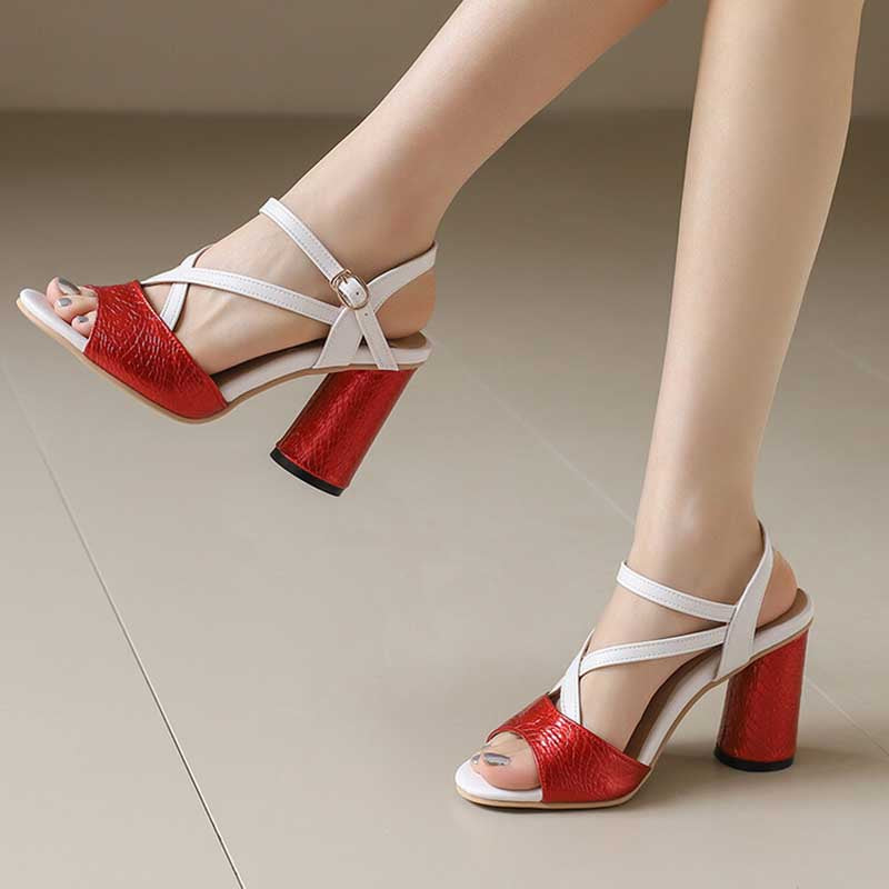 Women Vintage Heeled Sandals Ankle Strap Summer Heels