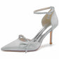 Satin Heels Ankle Strap Pumps With Beaded Party Heel Shoes