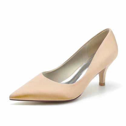 Satin Low Heels Slip-On Pumps Closed Toe Party Shoes