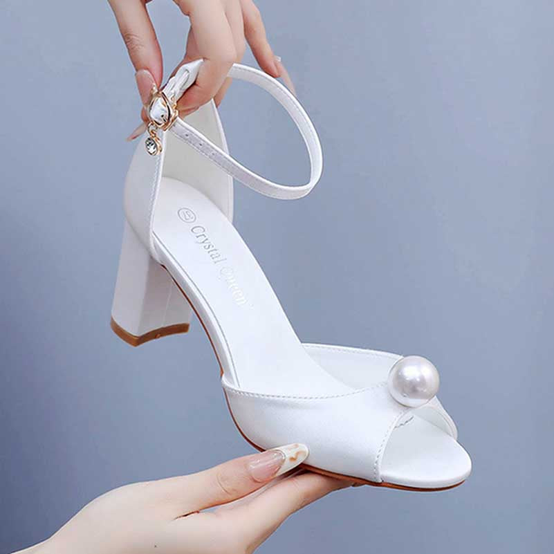 2.96" Satin Wedding Sandals Vintage Peep Toe Stiletto Heeled Shoes