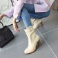 Womens Wide Calf Ankle Boots Thick Heel British Style Slip On Vintage Short Boots