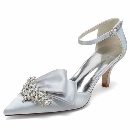 Pointed Toe Satin Ankle Strap Wedding and Bridal Shoes for Women