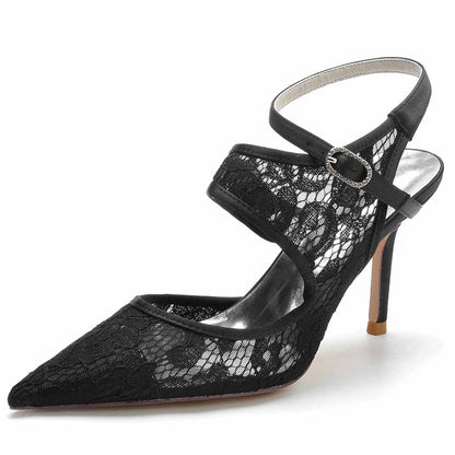 Lace Wedding Heels Ankle Strap Pumps Party Heeled Shoes