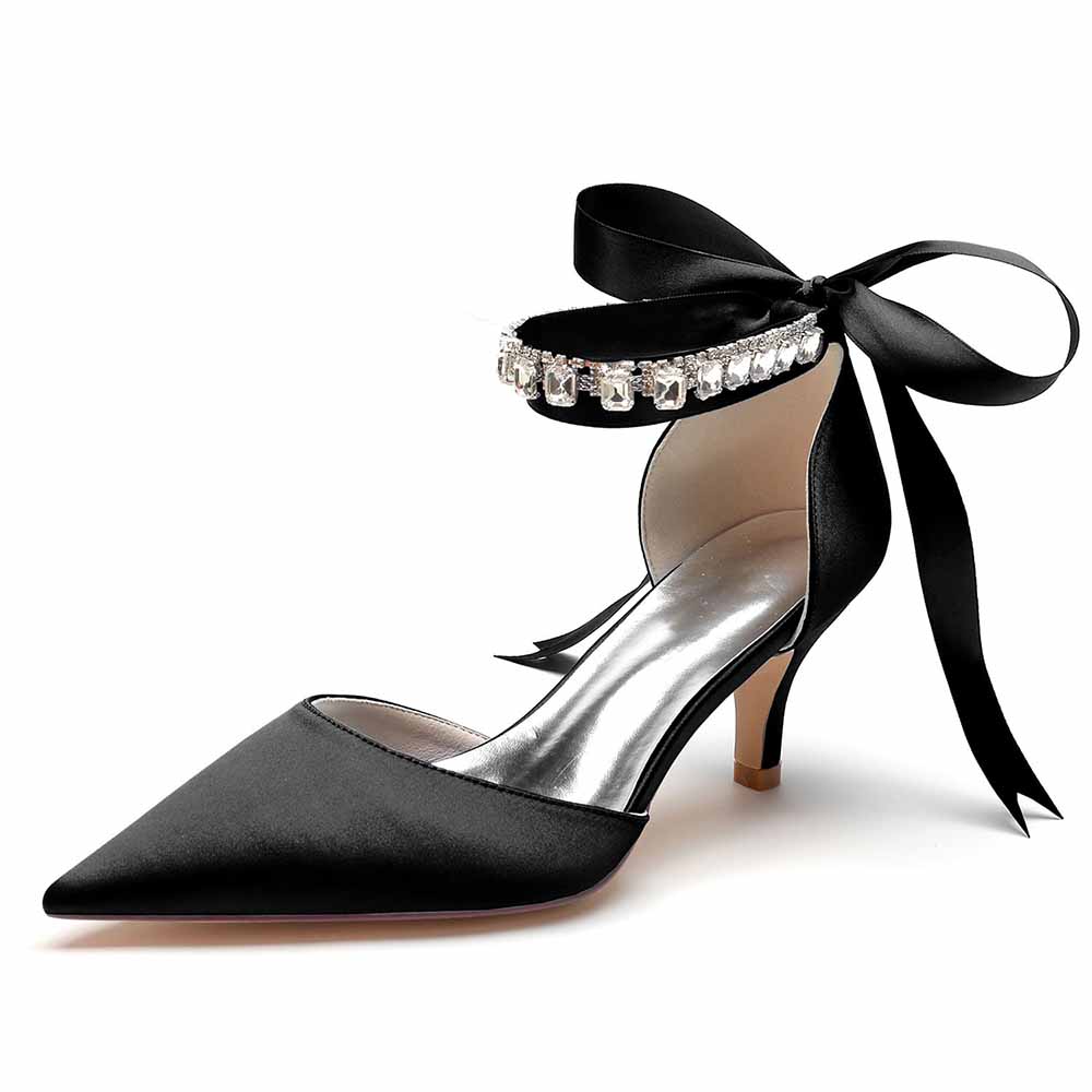 Low Heels Satin Wedding Heels Lace-up Ankle Strap Pumps Prom Heels