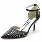 Sequin Beaded Heels Ankle Strap Pumps Satin Party Heels Formal Dress Shoes