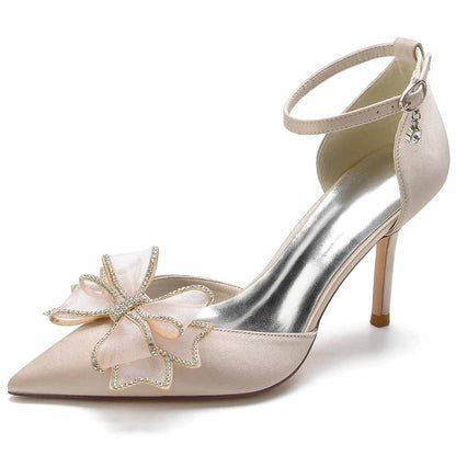 Womens Ankle Strap Pumps with Bow Party Heels Formal Dress Shoes