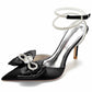 Wedding Satin Heels Ankle Strap Pumps With Beaded Party Heels