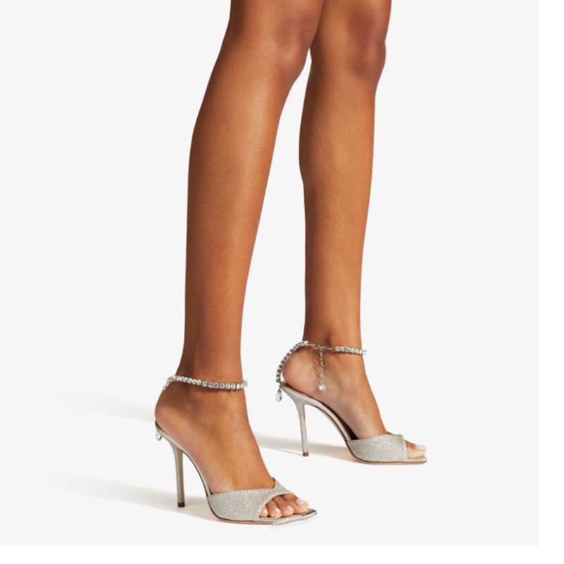 Women Crystal Ankle Strap High Heeled Pumps