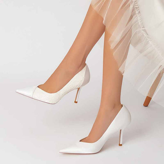 Satin and Lace Bridal Heels Party Pumps Formal Dress Shoes