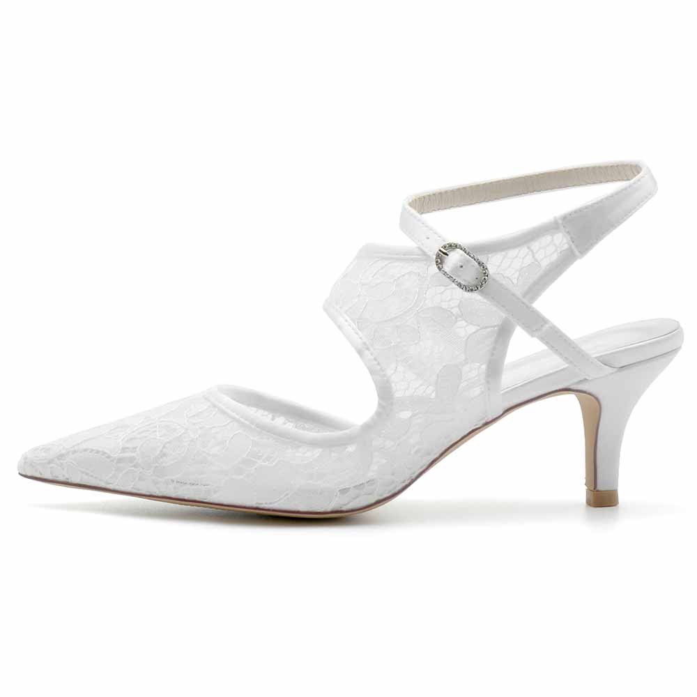 Low Heeled Lace Bridal Pumps Pointed Toe Party Heels