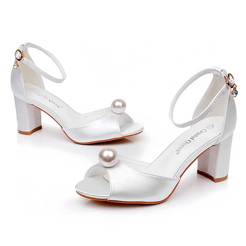 2.96" Satin Wedding Sandals Vintage Peep Toe Stiletto Heeled Shoes