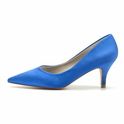 Satin Low Heels Slip-On Pumps Closed Toe Party Shoes