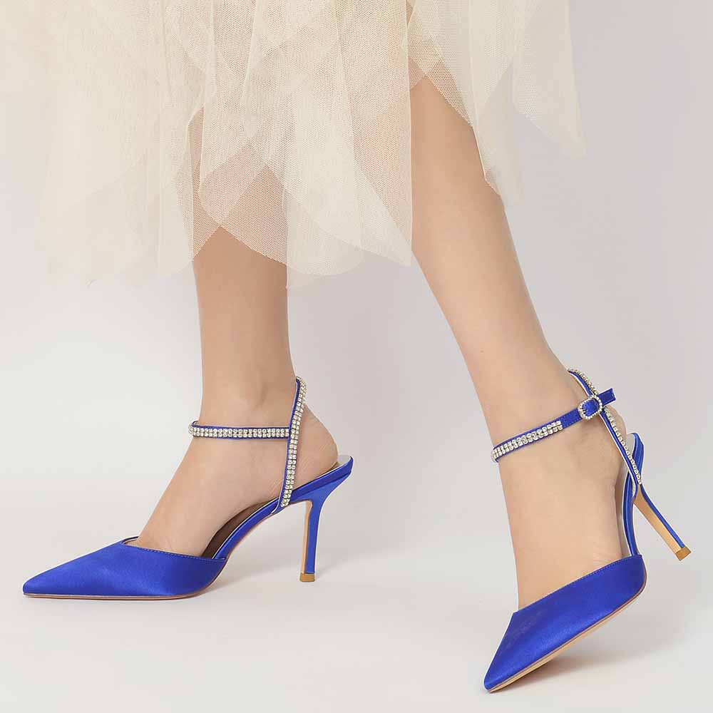 Bridal Shoes Ankle Strap Heels Crystal Rhinestone Evening Prom Shoes