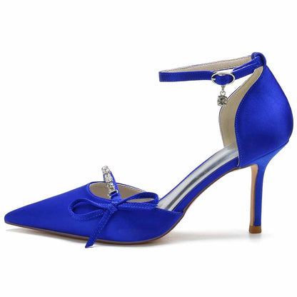 Satin Heels Ankle Strap Pumps With Beaded Party Heel Shoes