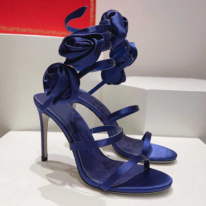 Women Flower Shoes Satin Sandals High Heeled Pumps