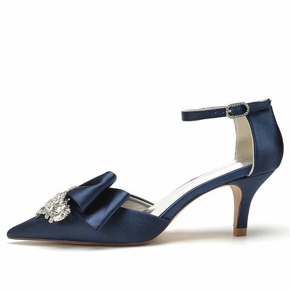 Pointed Toe Satin Ankle Strap Wedding and Bridal Shoes for Women