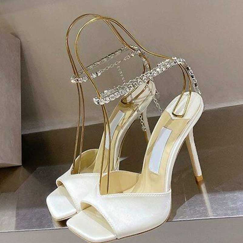 Women Crystal Ankle Strap High Heeled Pumps