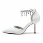 Faux Leather Pearl and Beaded Ankle Strap Pumps White Party Heel Shoes