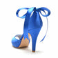 Ankle Strap Party Shoes Lace Up Satin Pumps Open Toe Beaded Heels Shoes