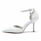 Faux Leather Ankle Strap Pumps White Party Heel Shoes