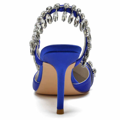 Beaded Wedding Satin Heels Ankle Strap Pumps Party Heels