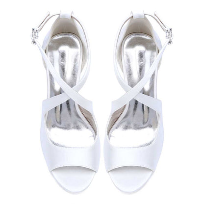 Wedding Shoes Cross Strap Bridal Sandals Hand-Made Dress Heels