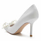 Women's Closed Pointed Toe High Heels with Bow Knot Sparkling Stiletto Pumps