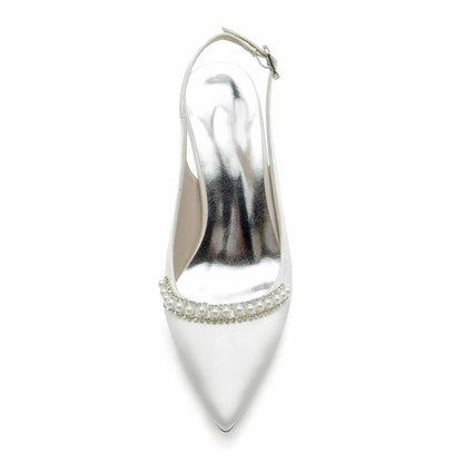 Womens Slingback Heels Bridal Party Pumps with Pearl Formal Shoes