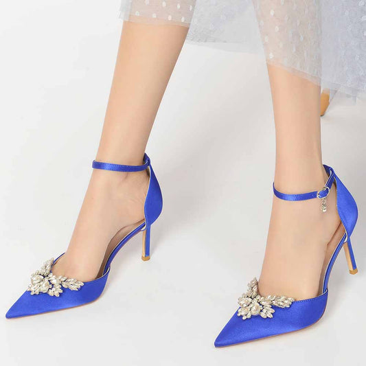 Womens Ankle Strap Pumps Beaded Party Heels Formal Dress Shoes