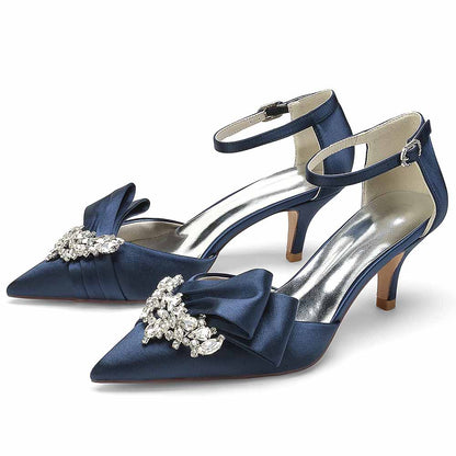 Pointed Toe Satin Ankle Strap Wedding and Bridal Shoes for Women