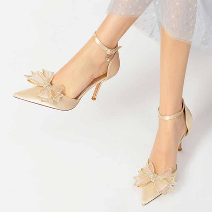Womens Ankle Strap Pumps with Bow Party Heels Formal Dress Shoes
