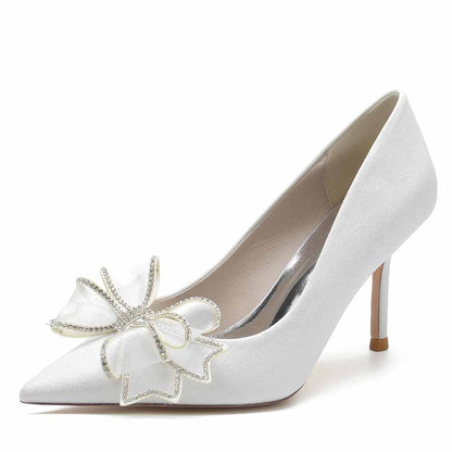 Women's Closed Pointed Toe High Heels with Bow Knot Sparkling Stiletto Pumps