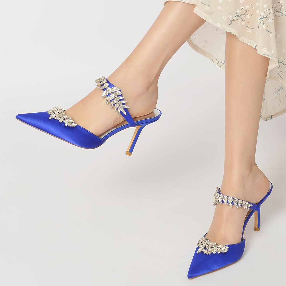 Bridal Mules Heels with Beaded Party High Heeled Shoes