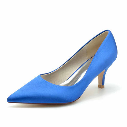 Satin Low Heels Slip-On Pumps Closed Toe Party Shoes