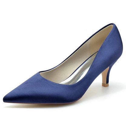 Satin Low Heels Slip-On Pumps Closed Toe Party Shoes