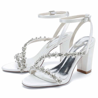 Women Rhinestones Heels Chunky Block Sandals Prom Heels