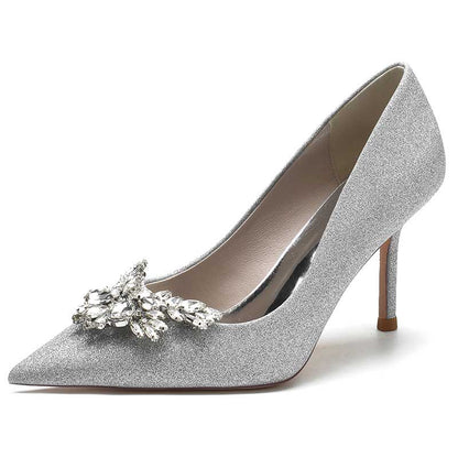 Womens Glitter Rhinestones Wedding Shoes Slip On Bridal Heels Dress Shoes