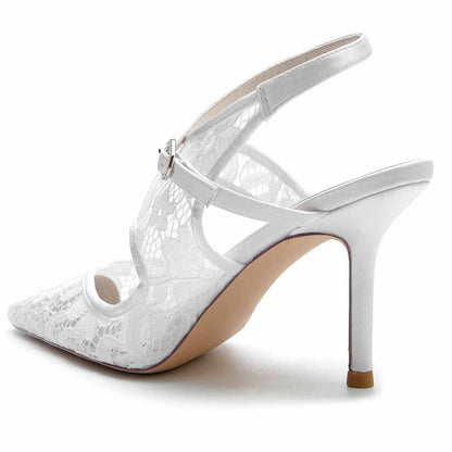 Lace Wedding Heels Ankle Strap Pumps Party Heeled Shoes