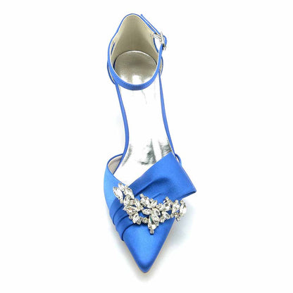 Pointed Toe Satin Ankle Strap Wedding and Bridal Shoes for Women