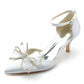 Satin Low Heeled Bridal Shoes Pointed Toe Wedding Heels Ankle Strap Party Heels