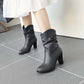 Womens Wide Calf Ankle Boots Thick Heel British Style Slip On Vintage Short Boots