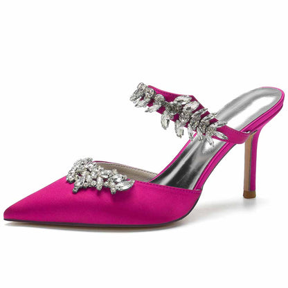Bridal Mules Heels with Beaded Party High Heeled Shoes