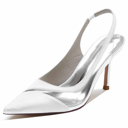 Womens Slingback Satin Heels Bridal Party Pumps Formal Dress Shoes