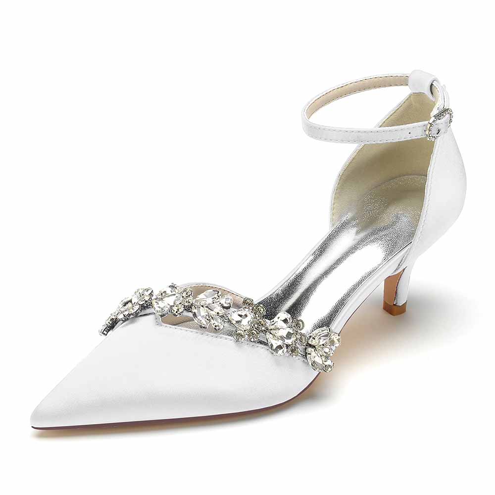Low Heels Wedding Heels Satin Formal Shoes Ankle Strap Bridal Heels