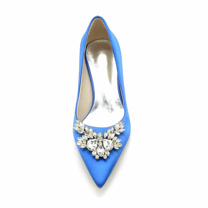 Satin Low Heels Slip-On Pumps With Beaded Closed Toe Party Shoes