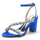 Women Rhinestones Heels Chunky Block Sandals Prom Heels