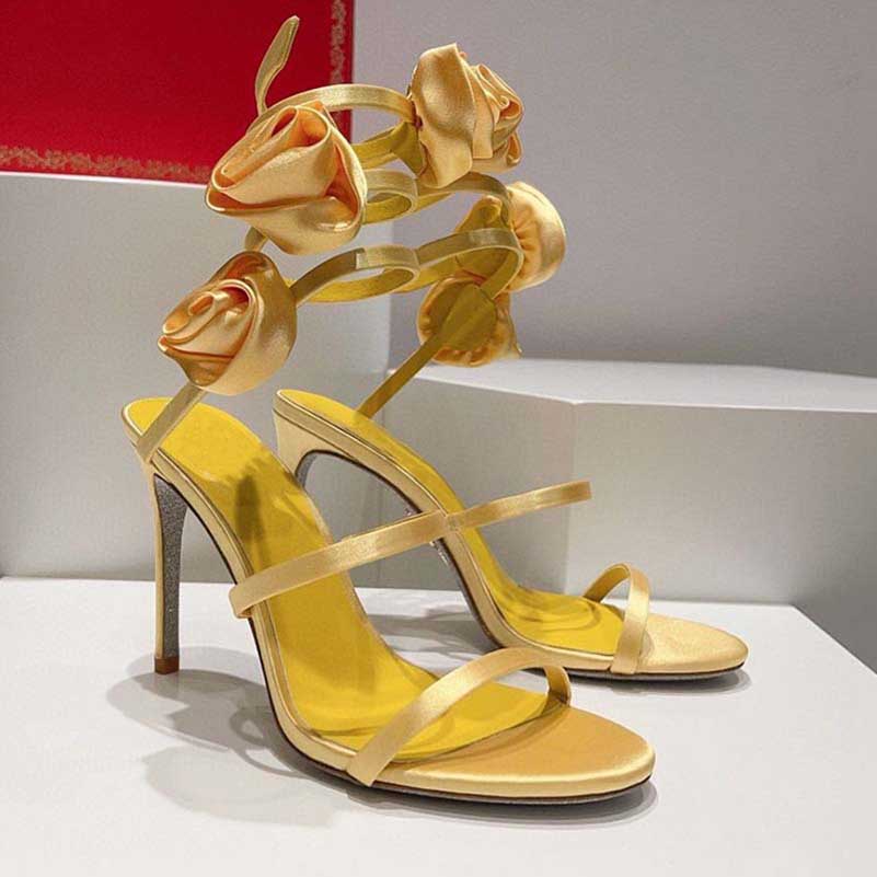 Women Flower Shoes Satin Sandals High Heeled Pumps